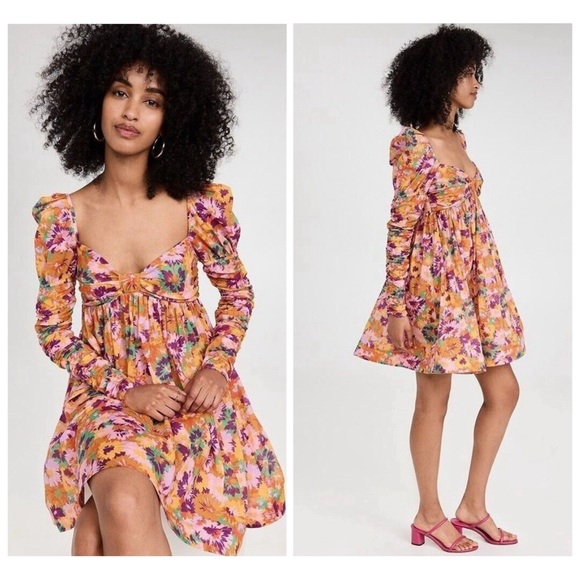 Zimmermann Violet Twist Front Mini Dress in Mustard Multi Floral Size 0P | US 2P - Picture 4 of 16